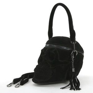 Amazing Gothic Art Life Size Black Velvet Curved Skull Clutch Shoulder Bag